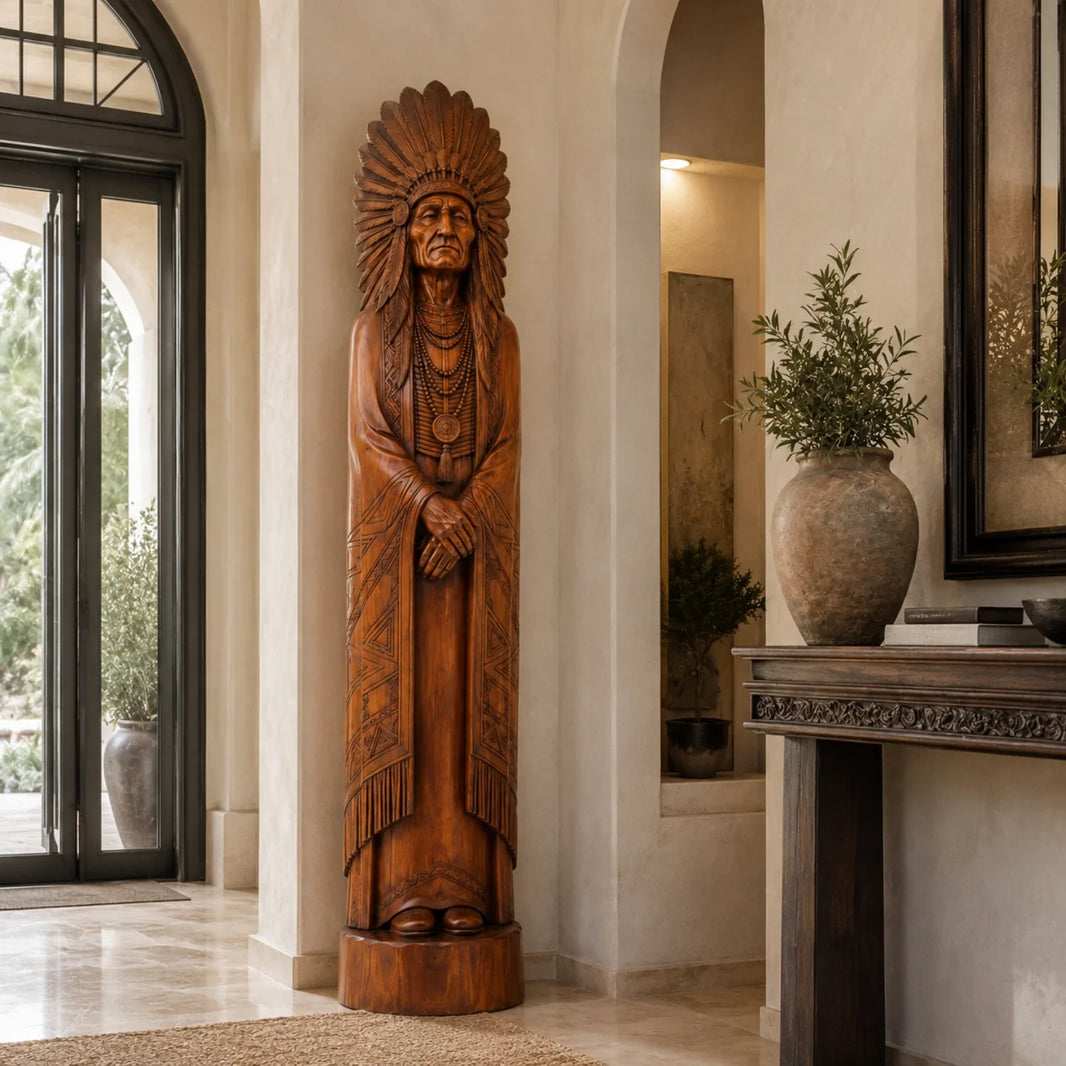 The Silent Elder: A Monumental Wood Sculpture of Strength and Reflection