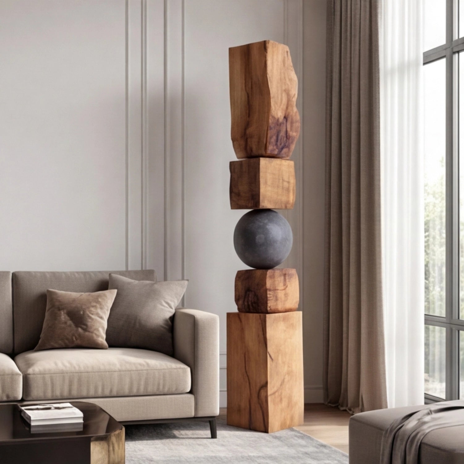 Large Wood Sculpture | Sphere Axis