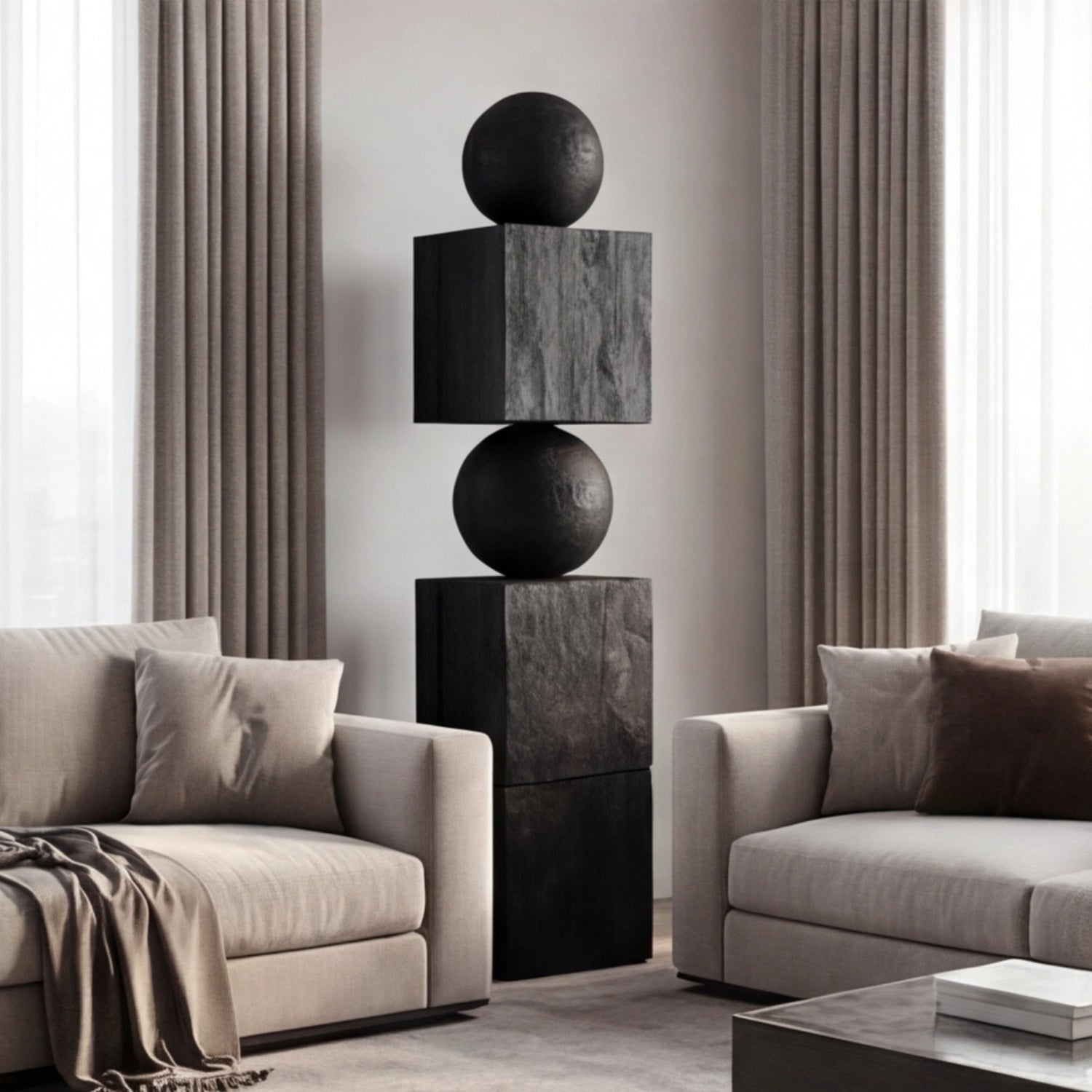 Large Wood Sculpture | Obsidian Totem