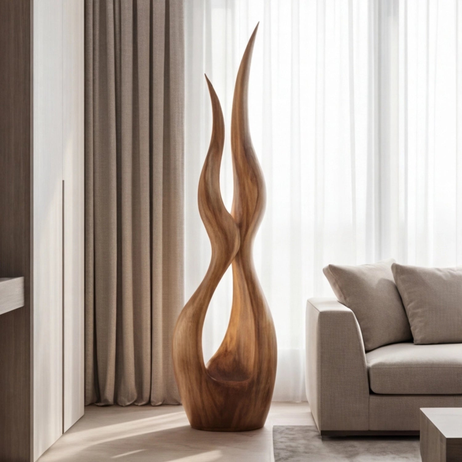 Large Wood Sculpture | Flame Pair