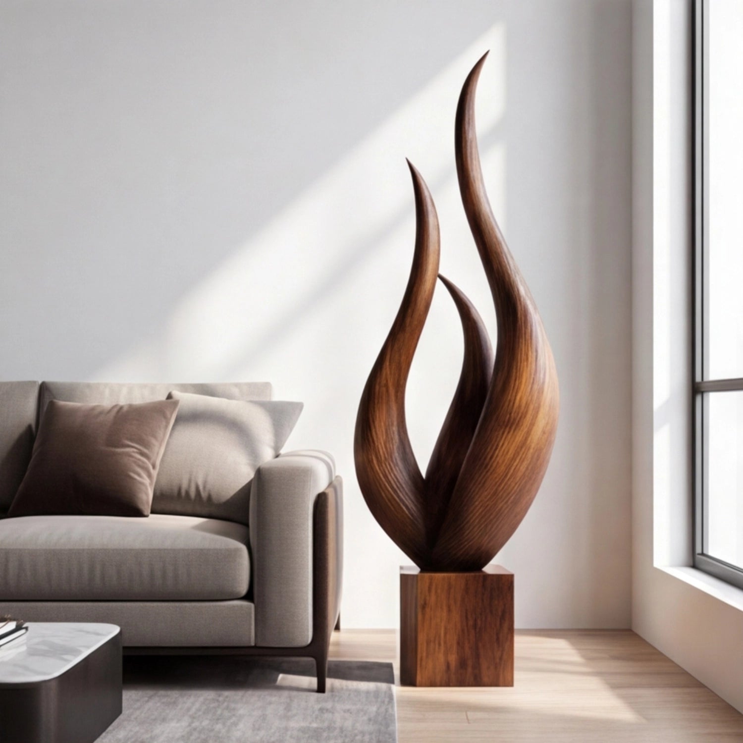 Large Wood Sculpture | Flame Bloom