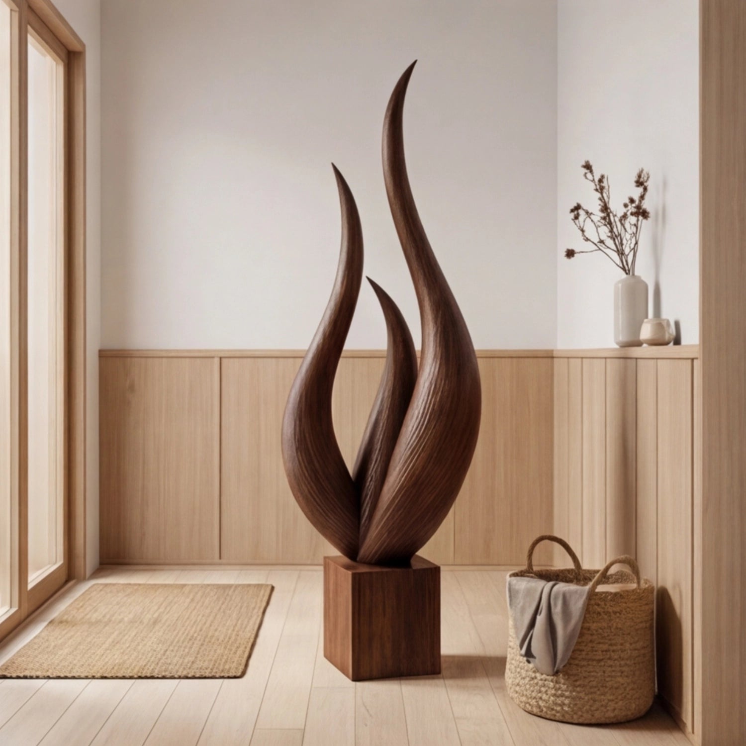 Large Wood Sculpture | Flame Bloom