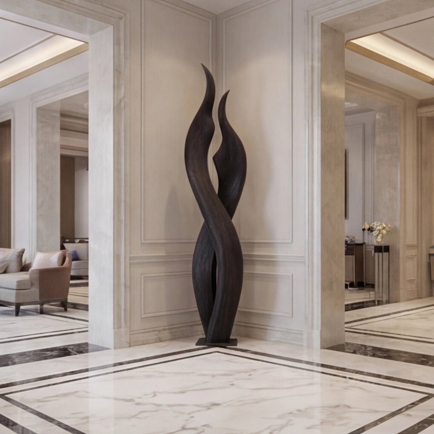 Large Wood Sculpture | Black Embrace