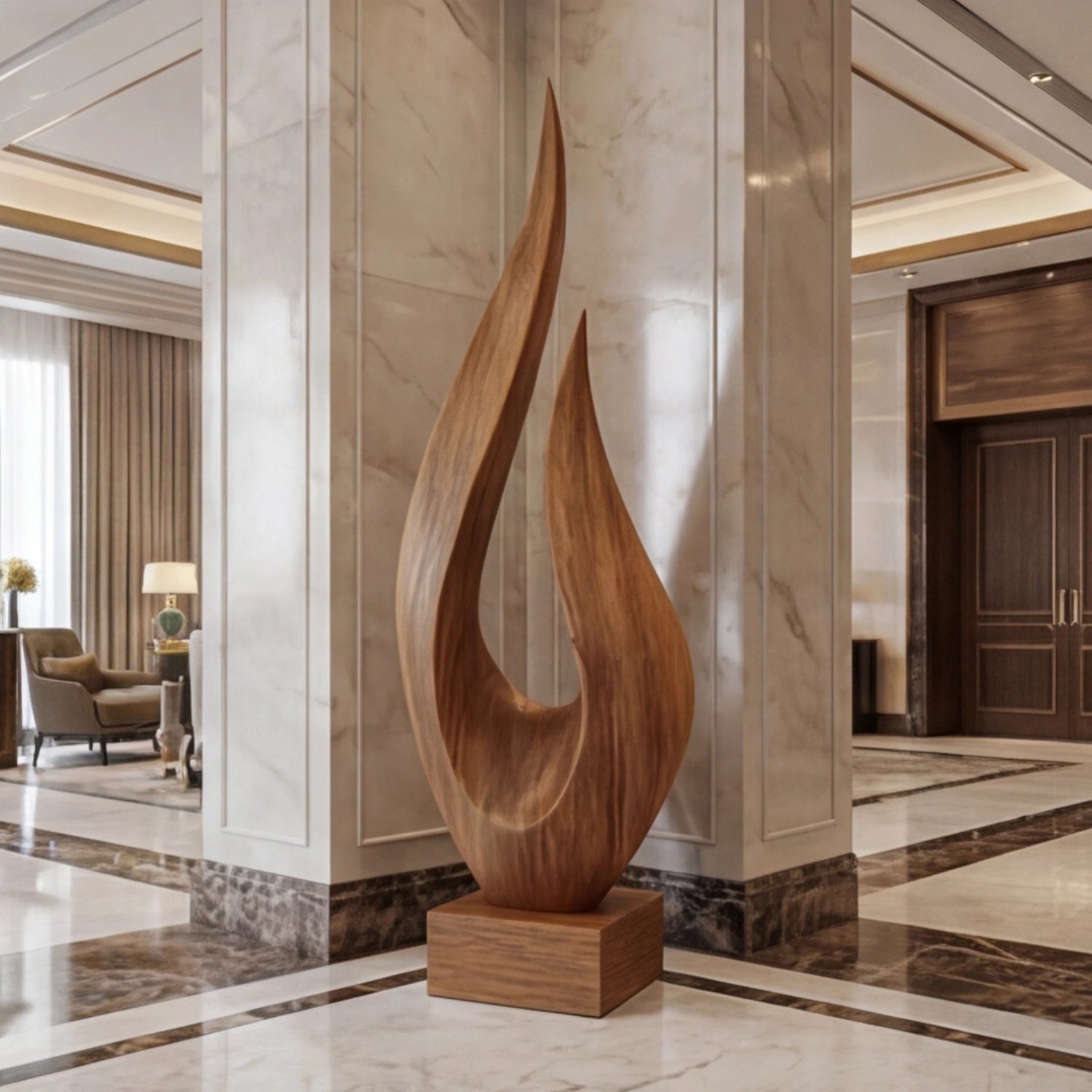 Large Wood Sculpture | Flame Swirl