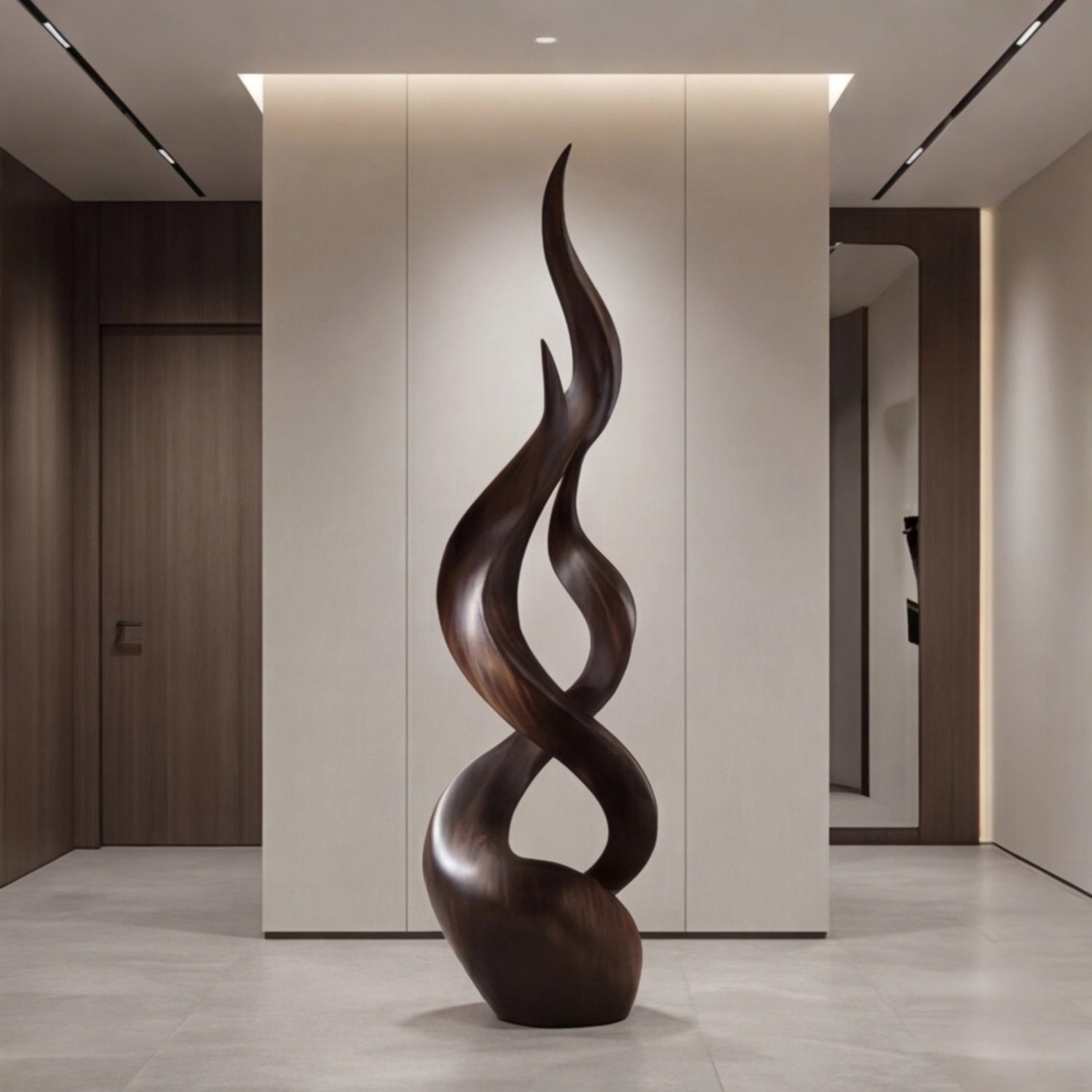 Large Wood Sculpture | Flame Spiral Vessel