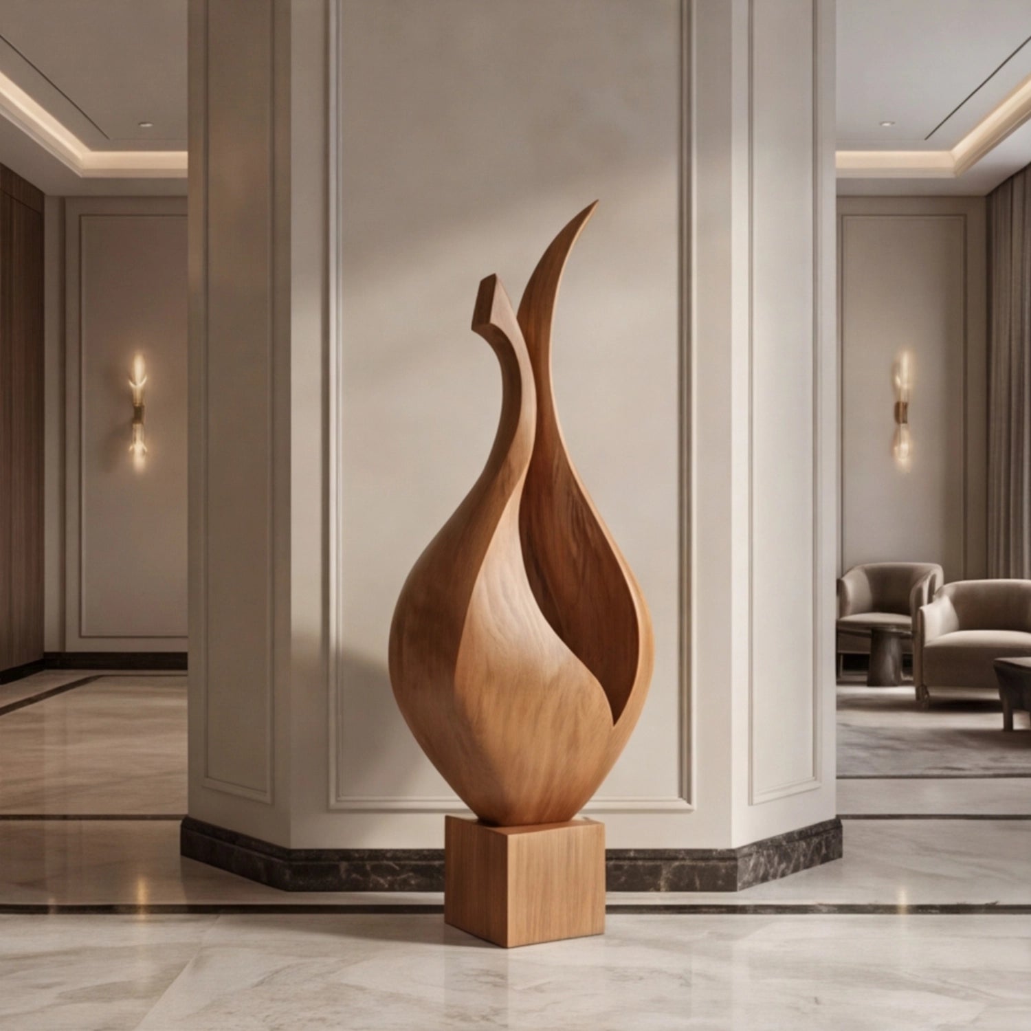 Large Wood Sculpture | Flame Bud Form