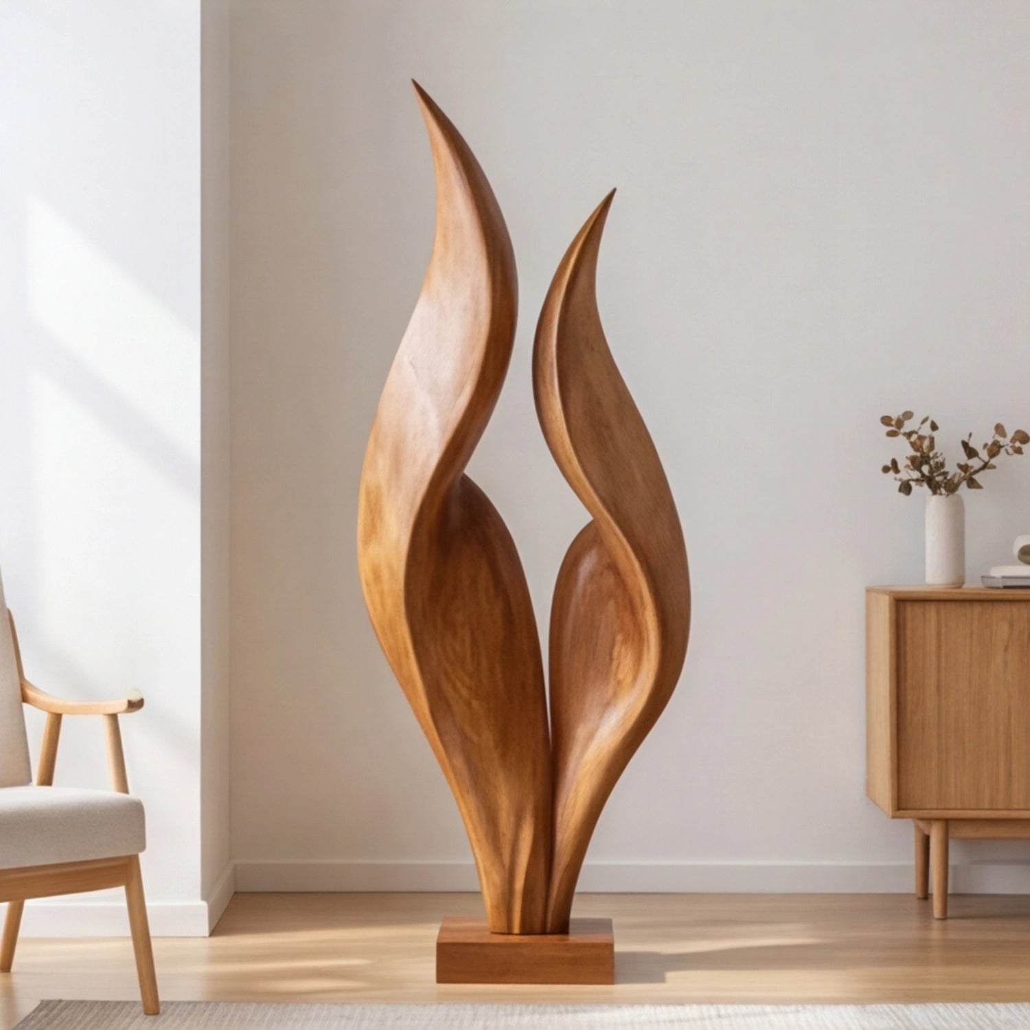 Large Wood Sculpture | Twin Flame Crest
