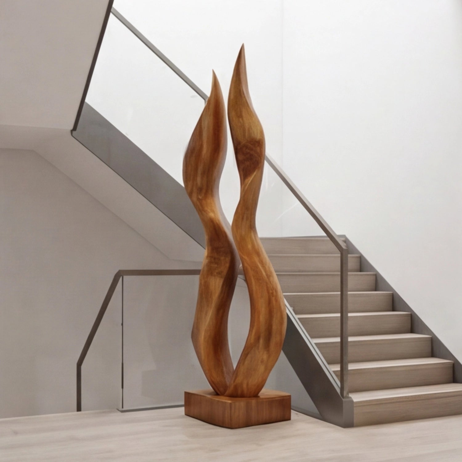 Large Wood Sculpture | Paired Flame Spire
