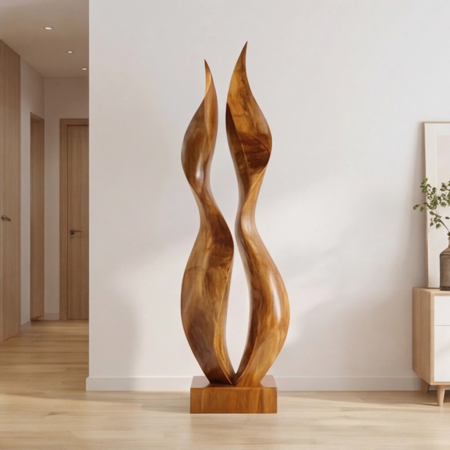 Large Wood Sculpture | Paired Flame Spire