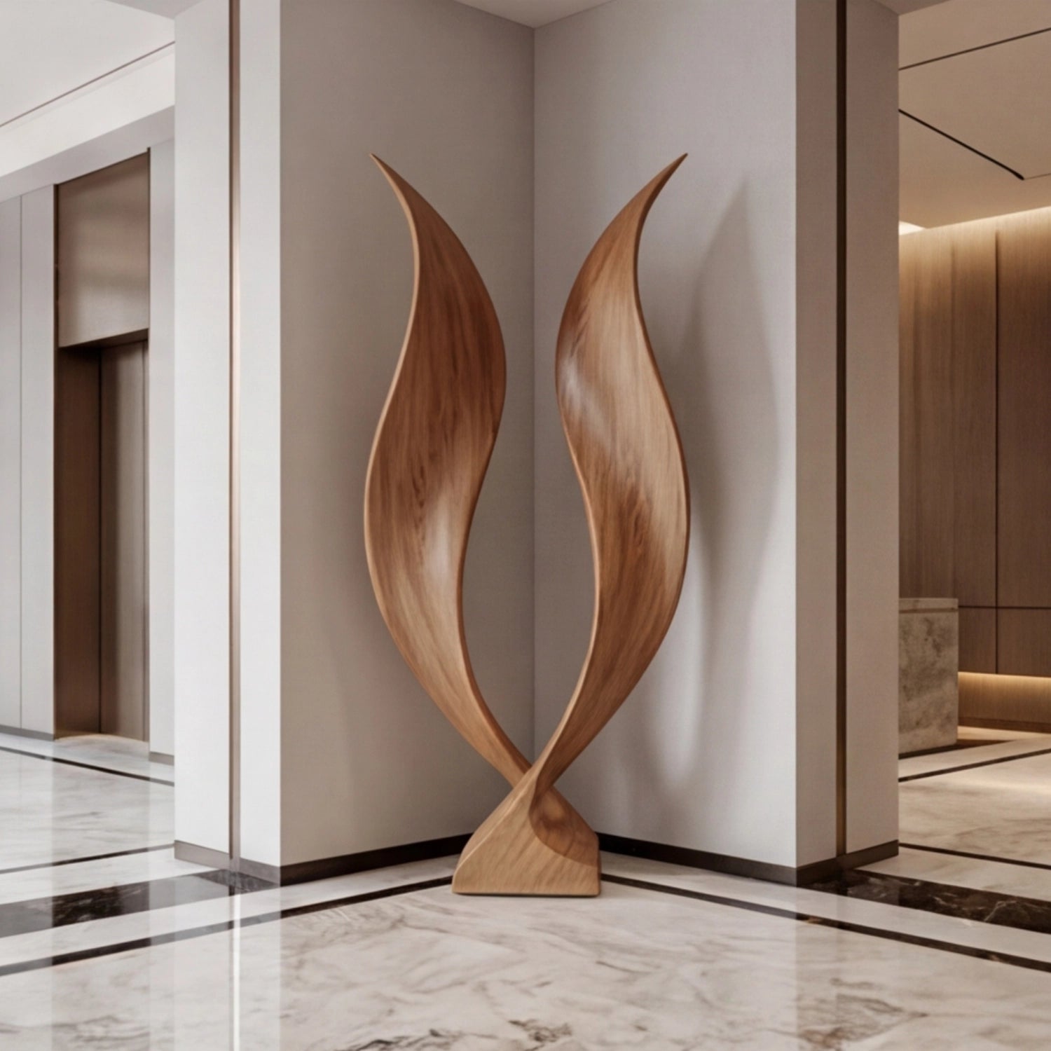 Large Wood Sculpture | Interlaced Flame Pair
