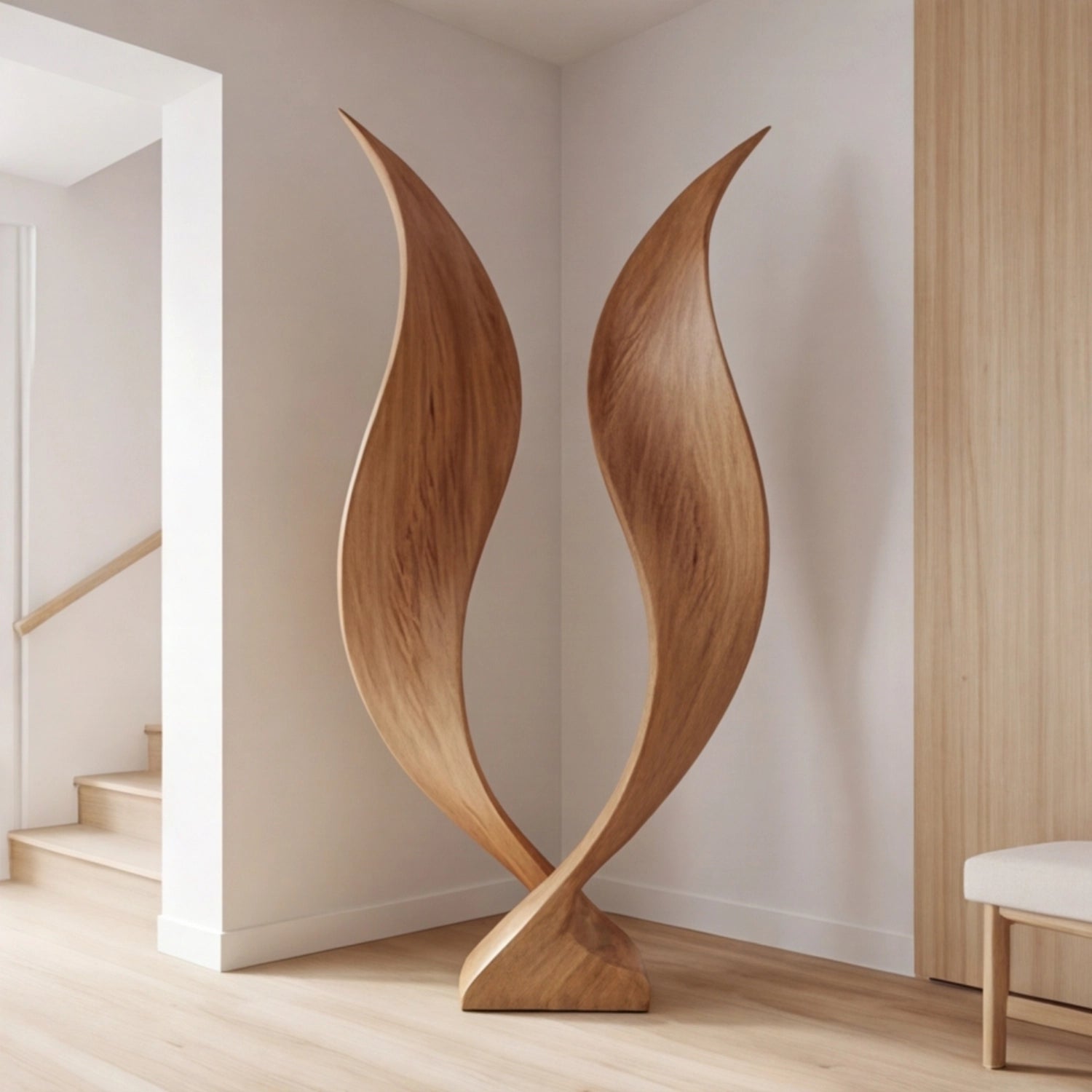 Large Wood Sculpture | Interlaced Flame Pair