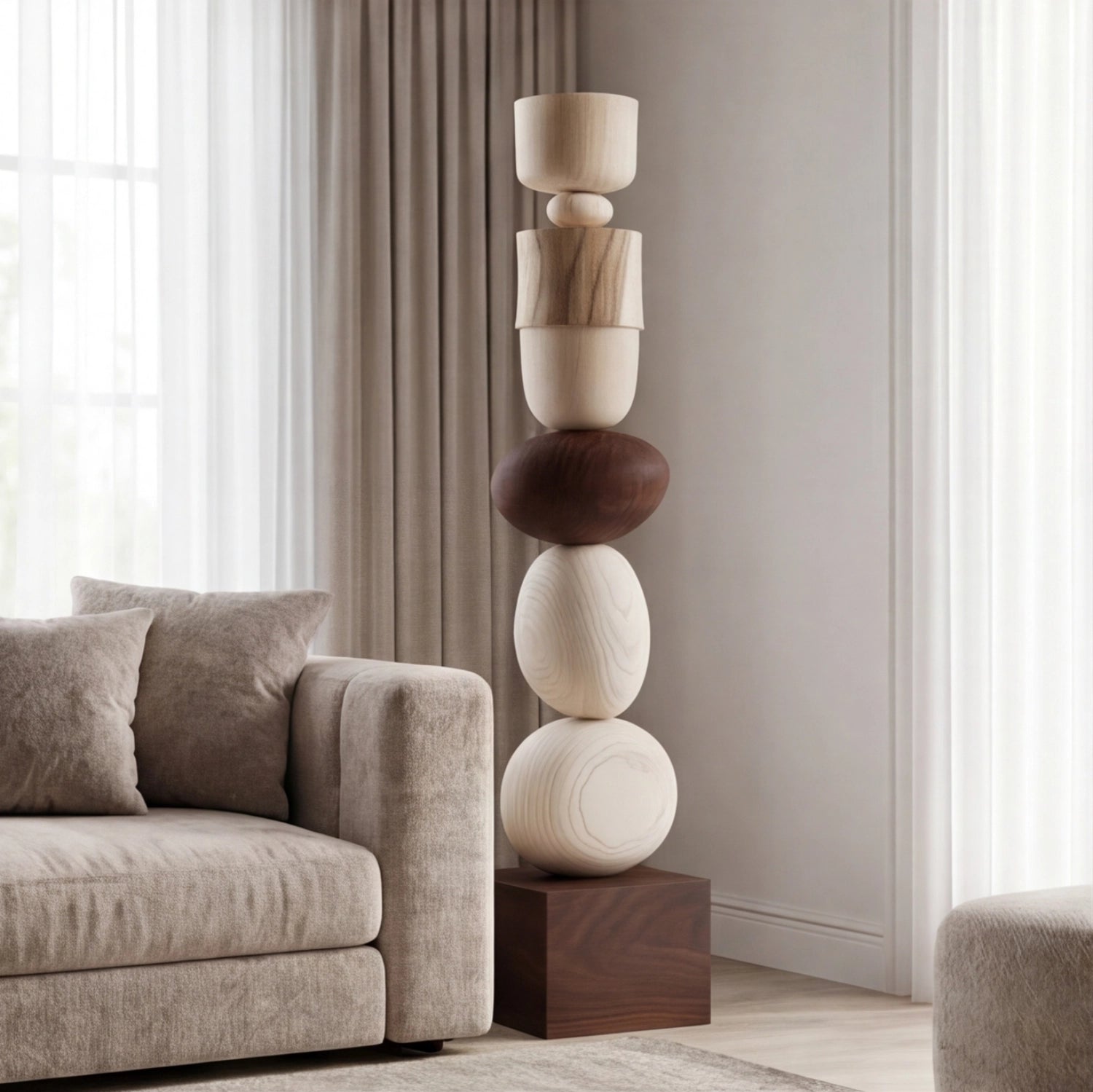 Large Wood Sculpture | Aurora Light Cairn