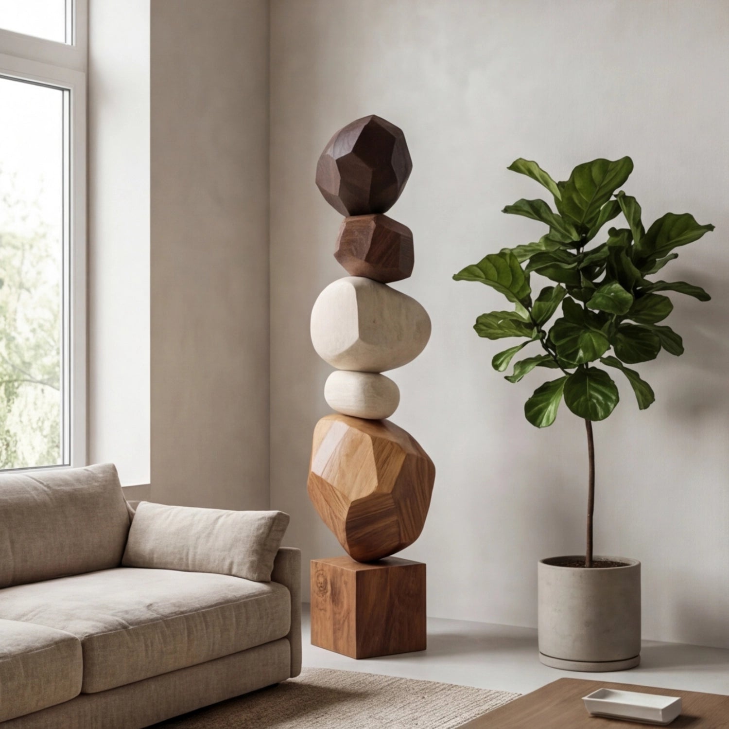 Large Wood Sculpture | Prism Light Balance