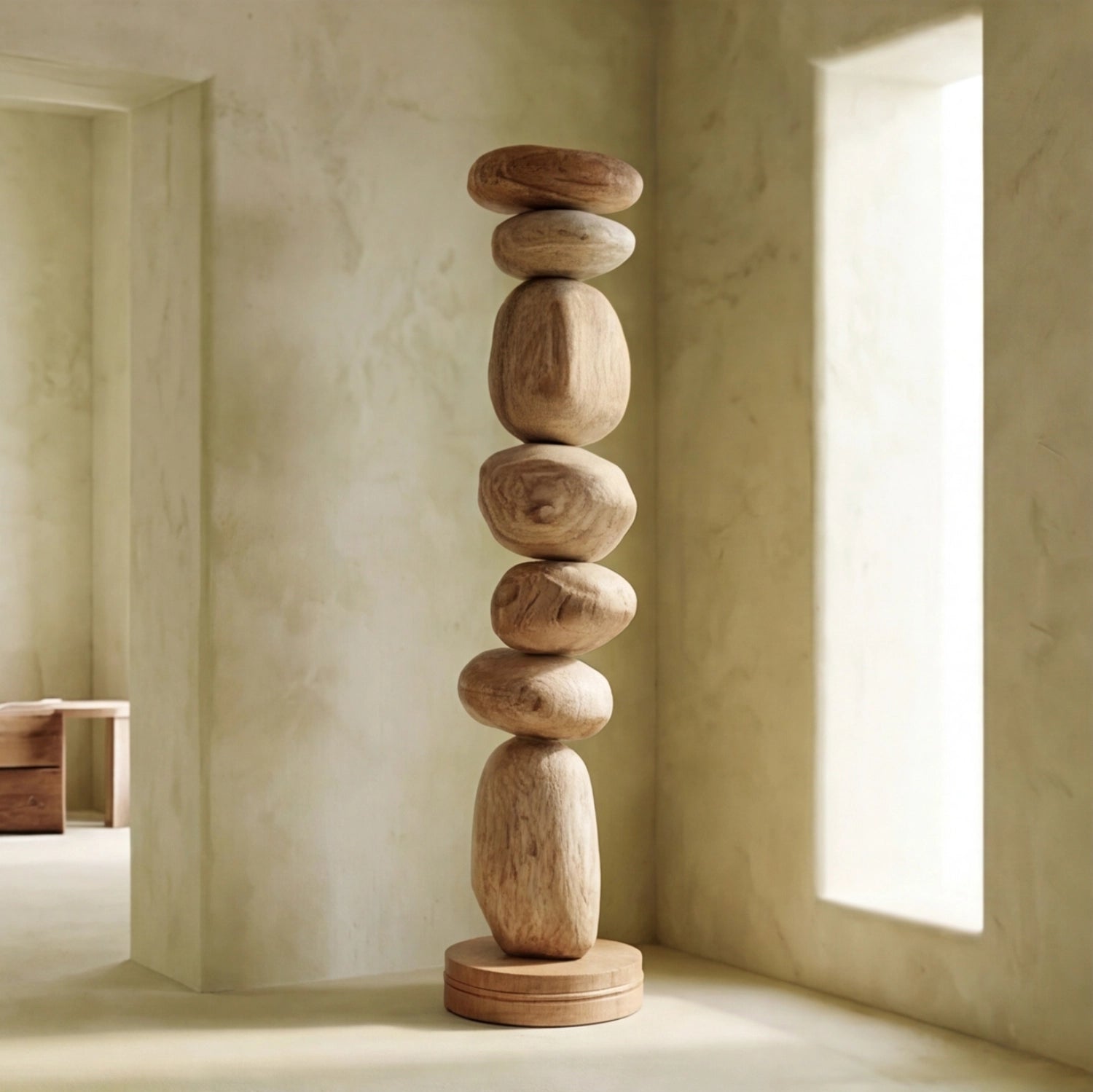 Large Wood Sculpture | Stacked Light Cairn