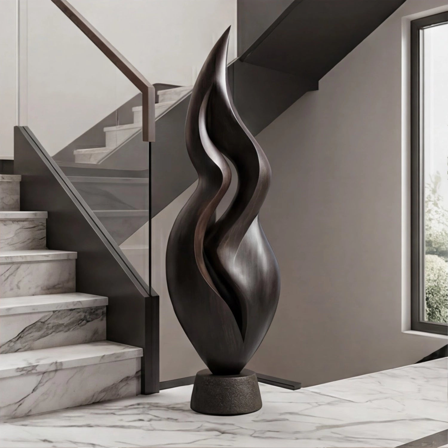 Large Wood Sculpture | Dual Flame Ascent