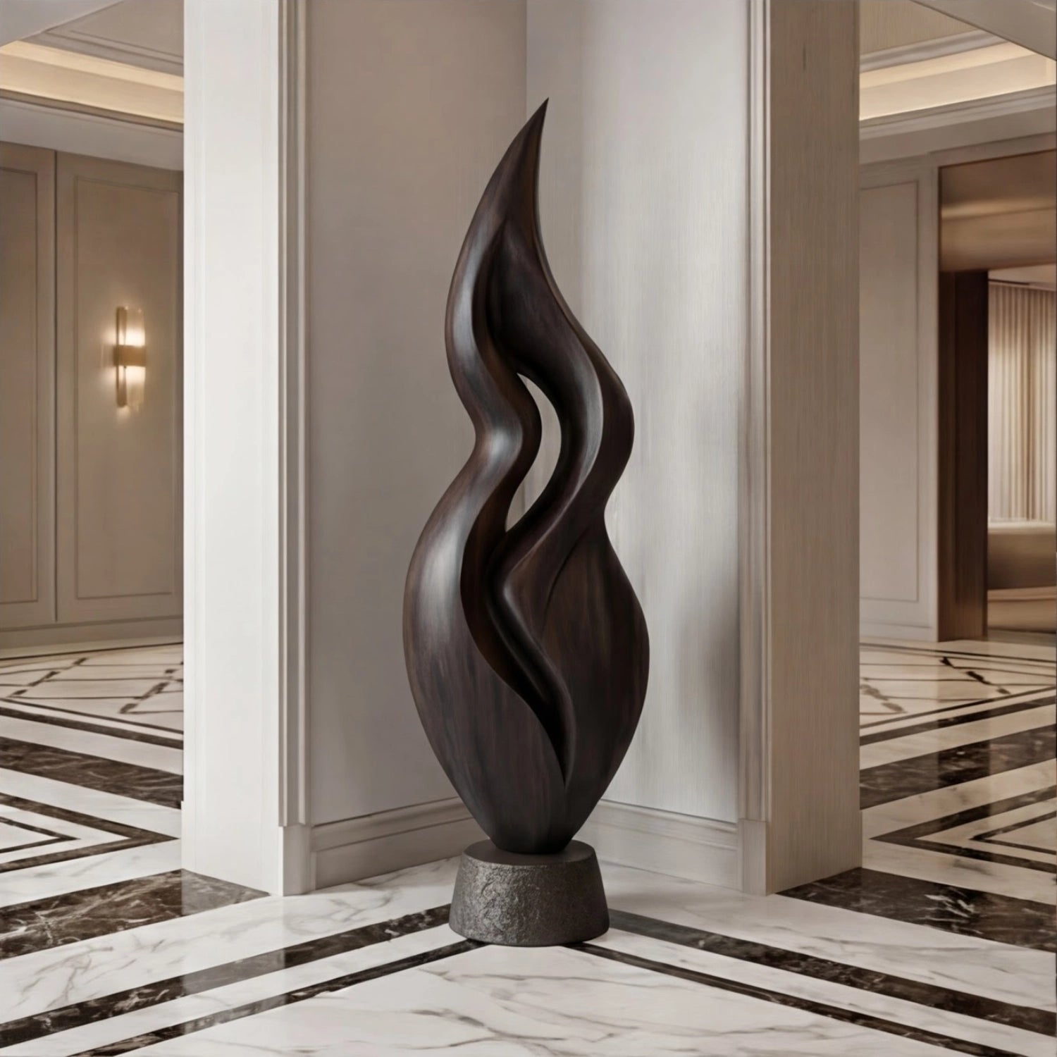 Large Wood Sculpture | Dual Flame Ascent