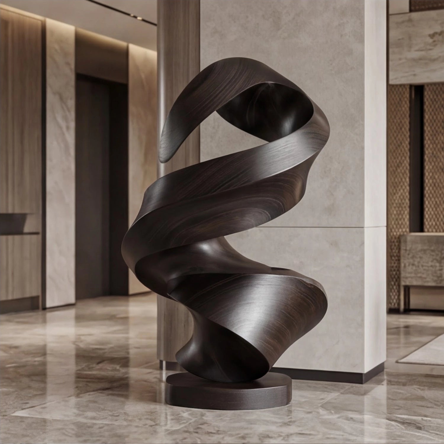 Large Wood Sculpture | Dark Helical Flow