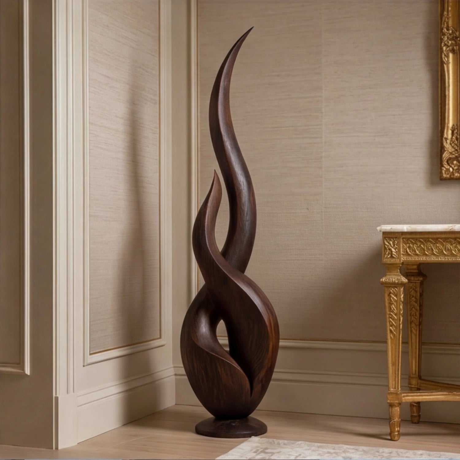 Large Wood Sculpture | Entwined Flame Ascent