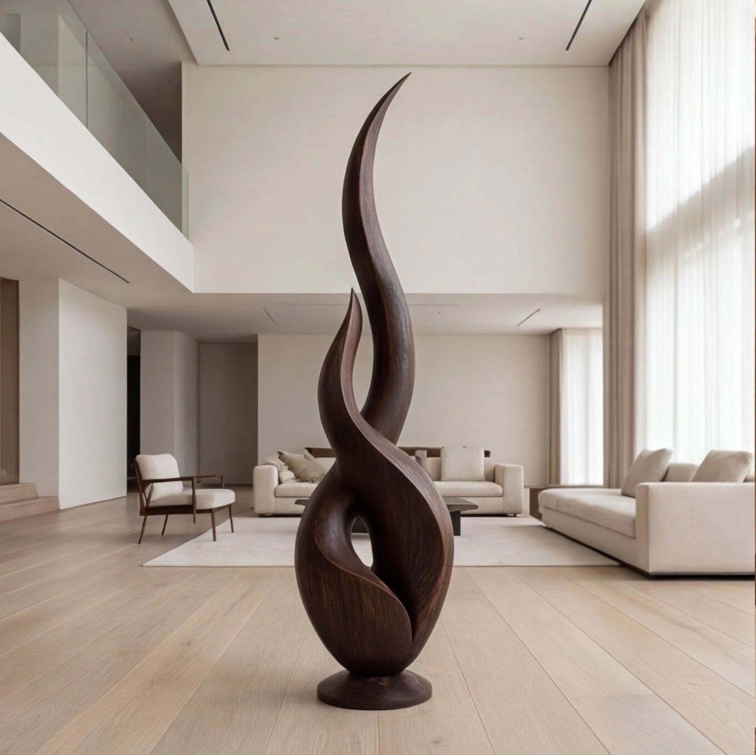 Large Wood Sculpture | Entwined Flame Ascent