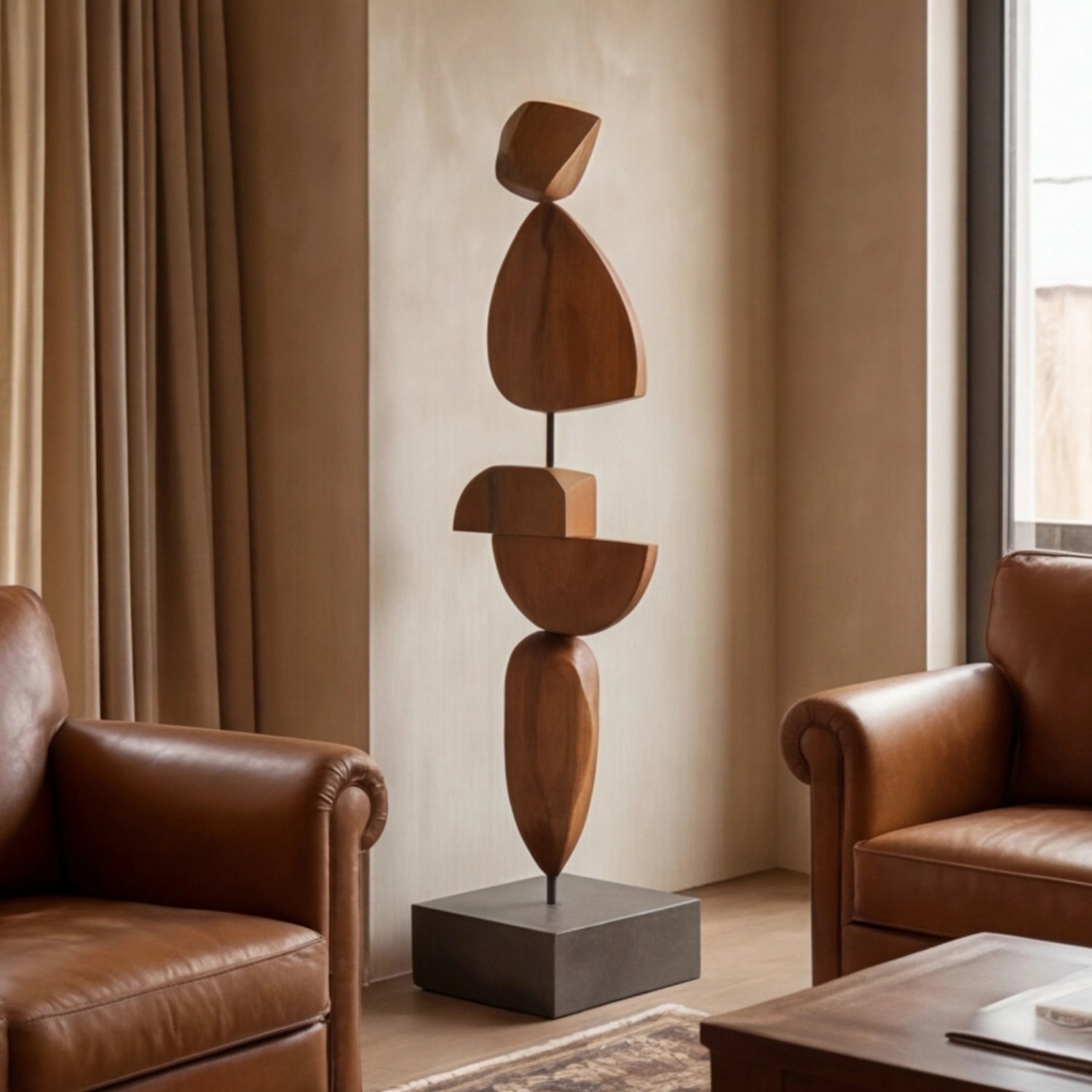 Large Wood Sculpture | Geometric Totem