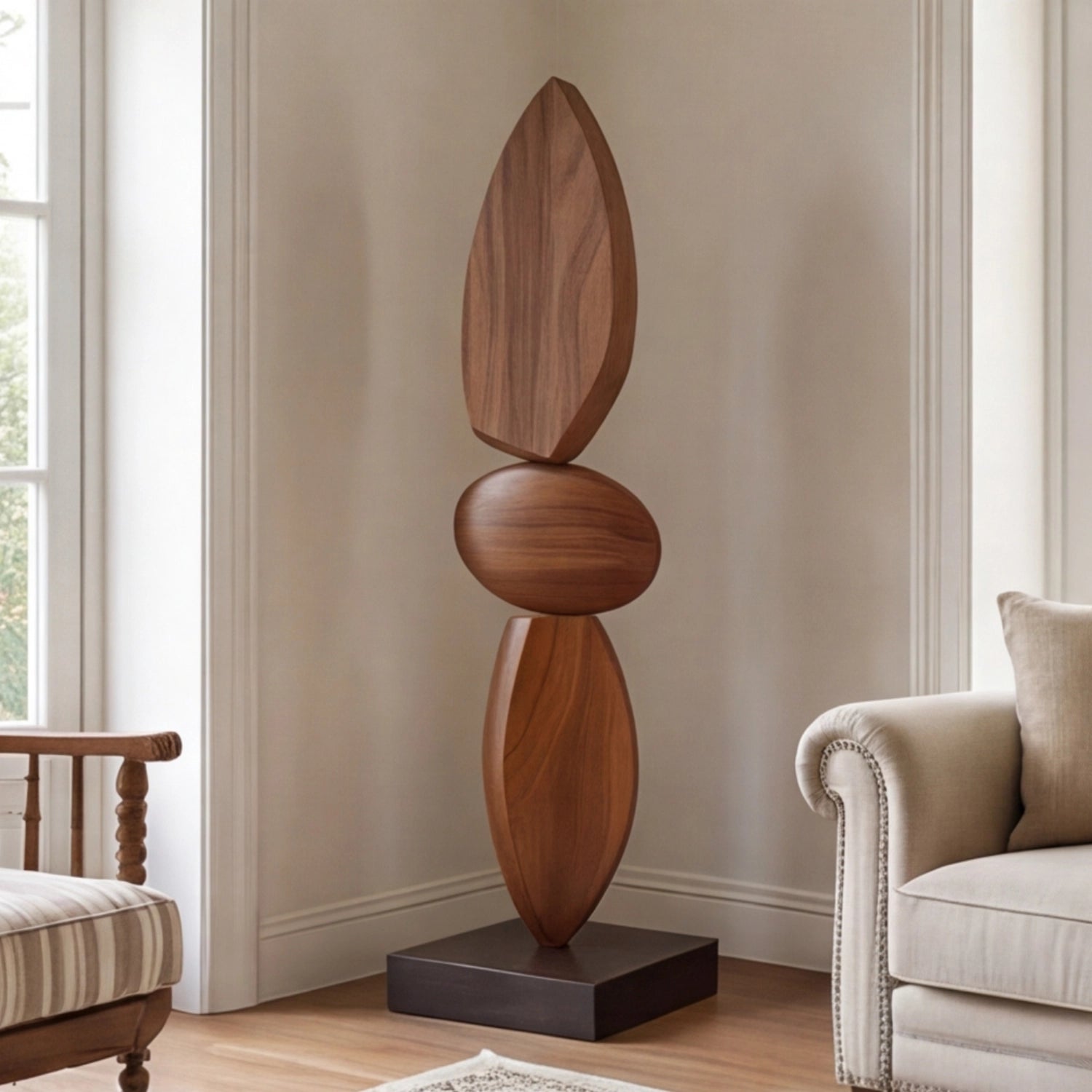 Large Wood Sculpture | Leaf Balance Totem