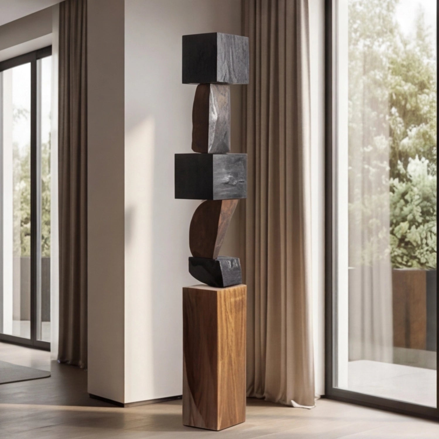 Large Wood Sculpture | Geometric Balance Totem