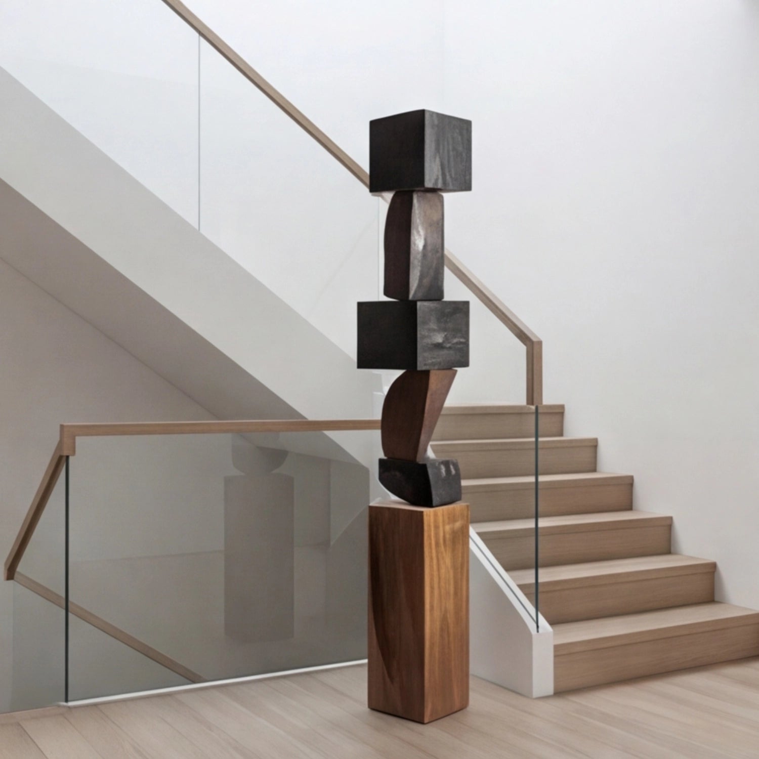 Large Wood Sculpture | Geometric Balance Totem