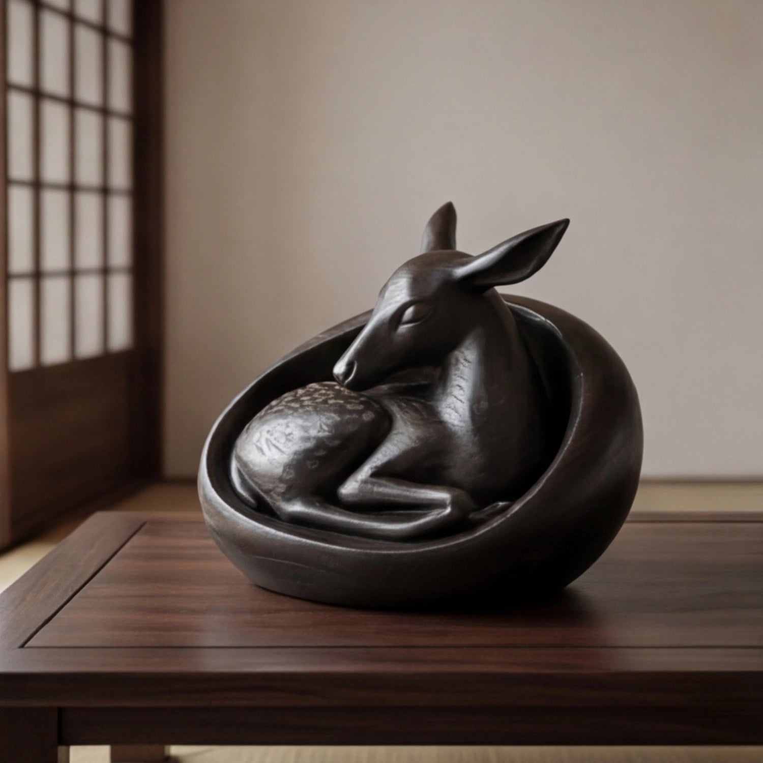 Wood Sculpture | Resting Deer Totem