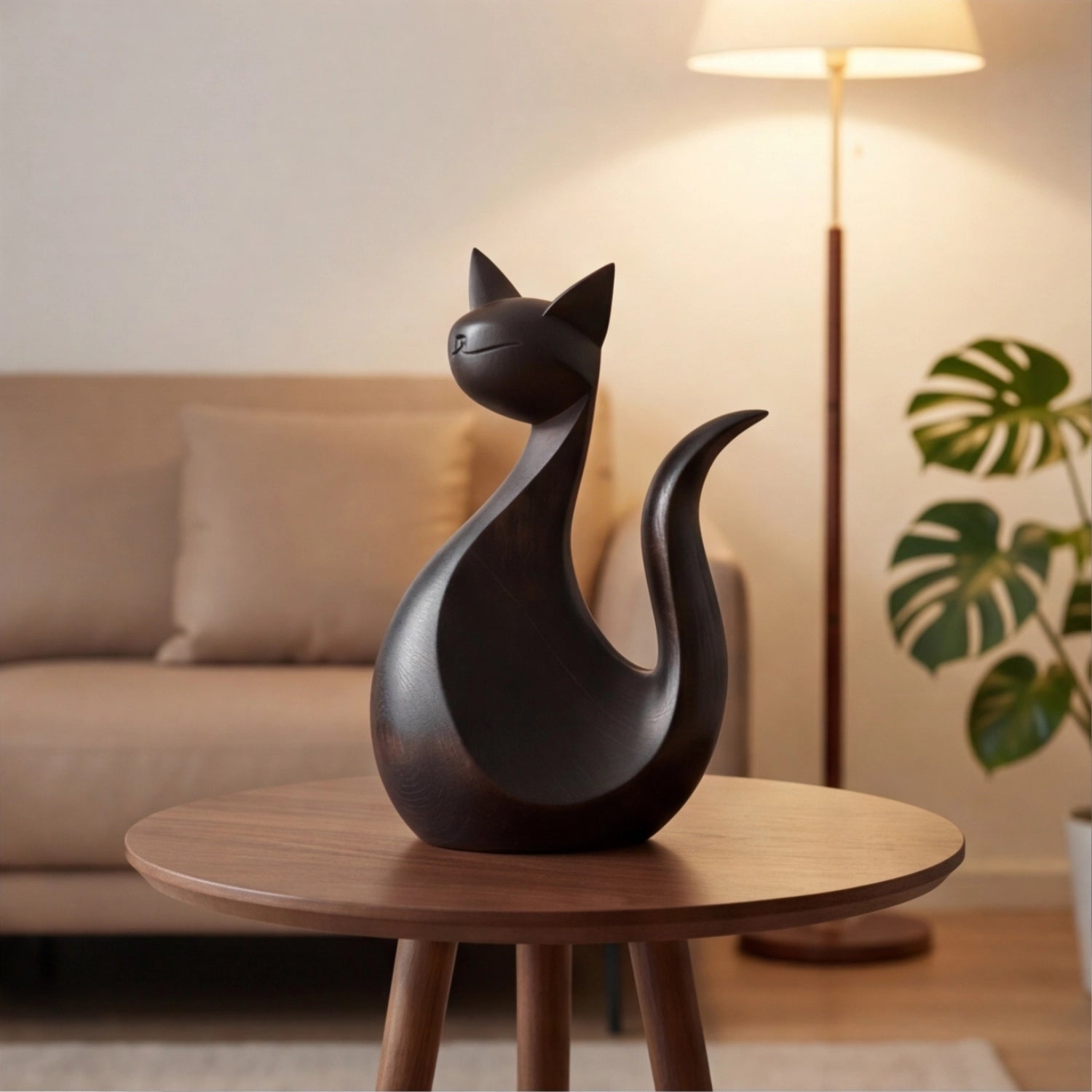 Wood Sculpture | Elegant Minimal Cat