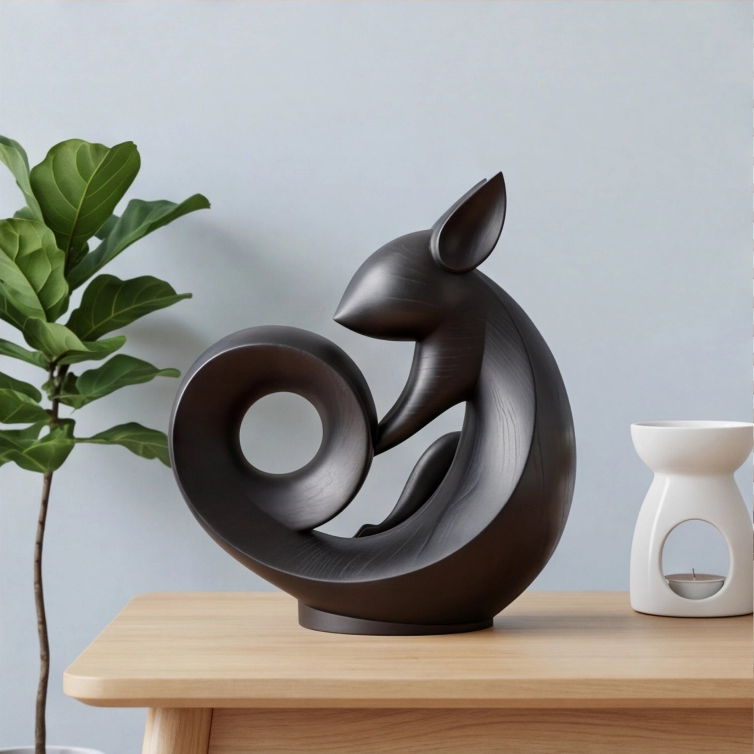 Wood Sculpture |  Tail Hug Squirrel