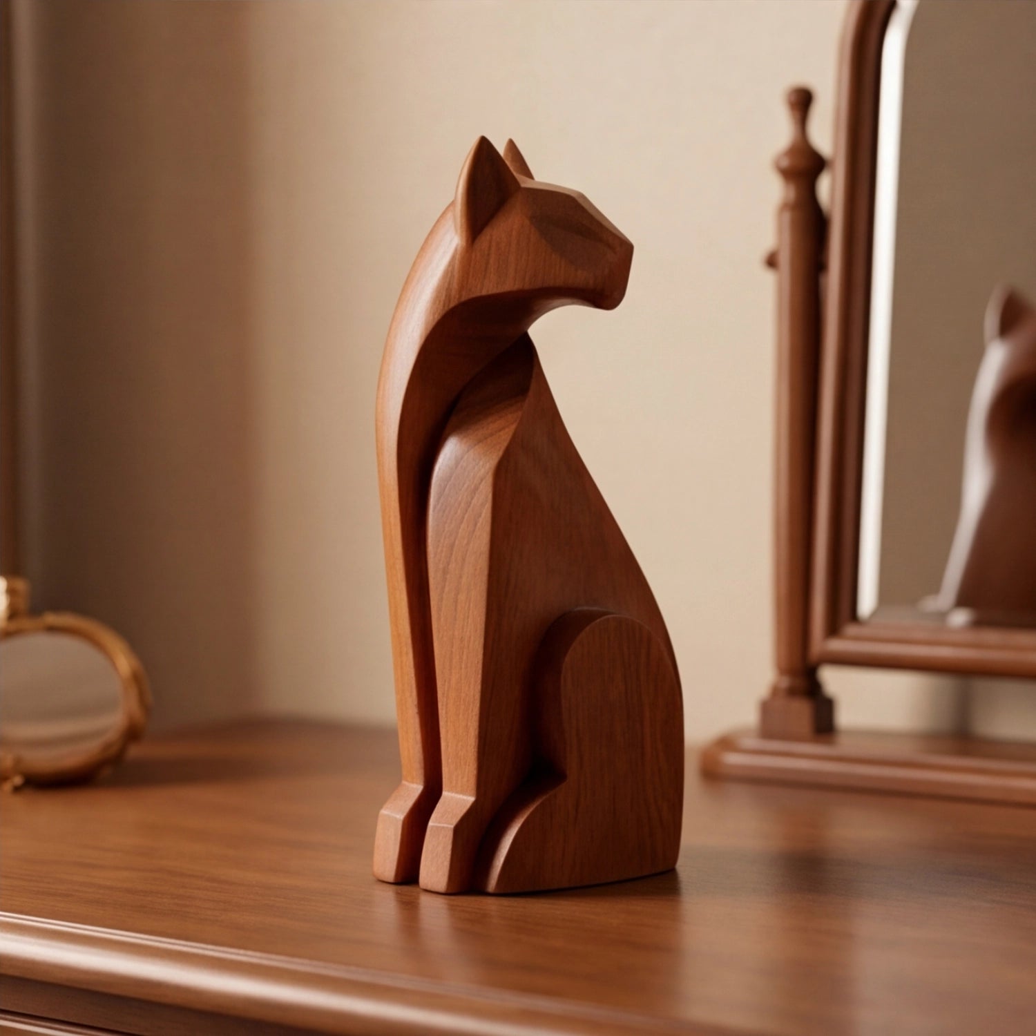 Wood Sculpture | Faceted Feline
