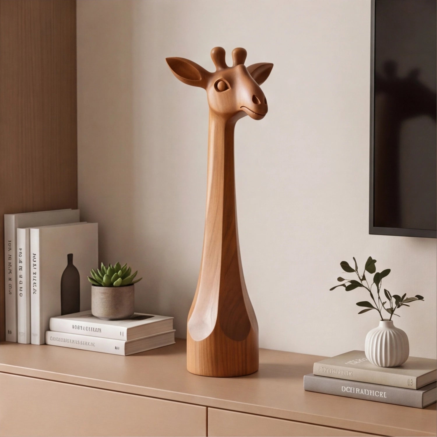 Wood Sculpture | Minimal Giraffe Bust