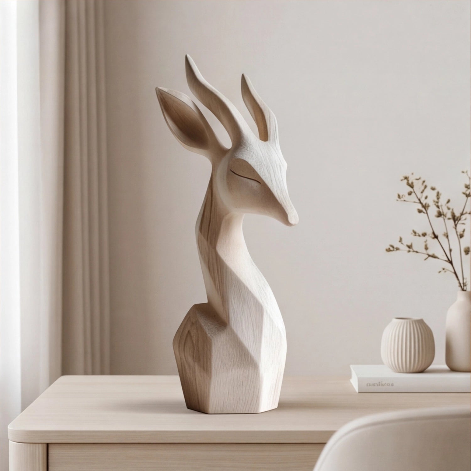 Wood Sculpture | Geometric Antelope Bust