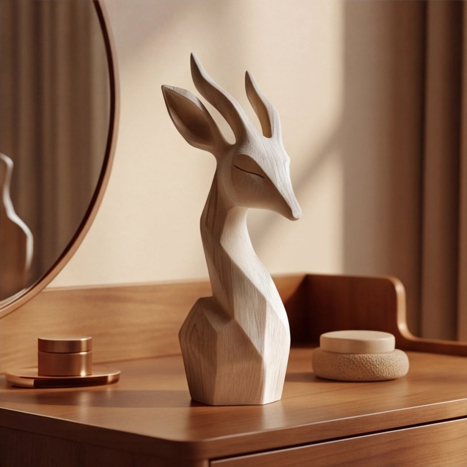 Wood Sculpture | Geometric Antelope Bust