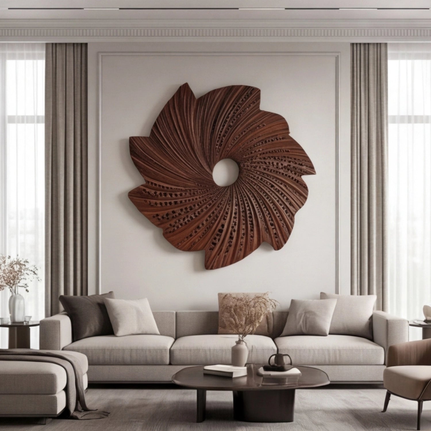 Wooden Wall Art Sculpture | Hollow Leaf Totem