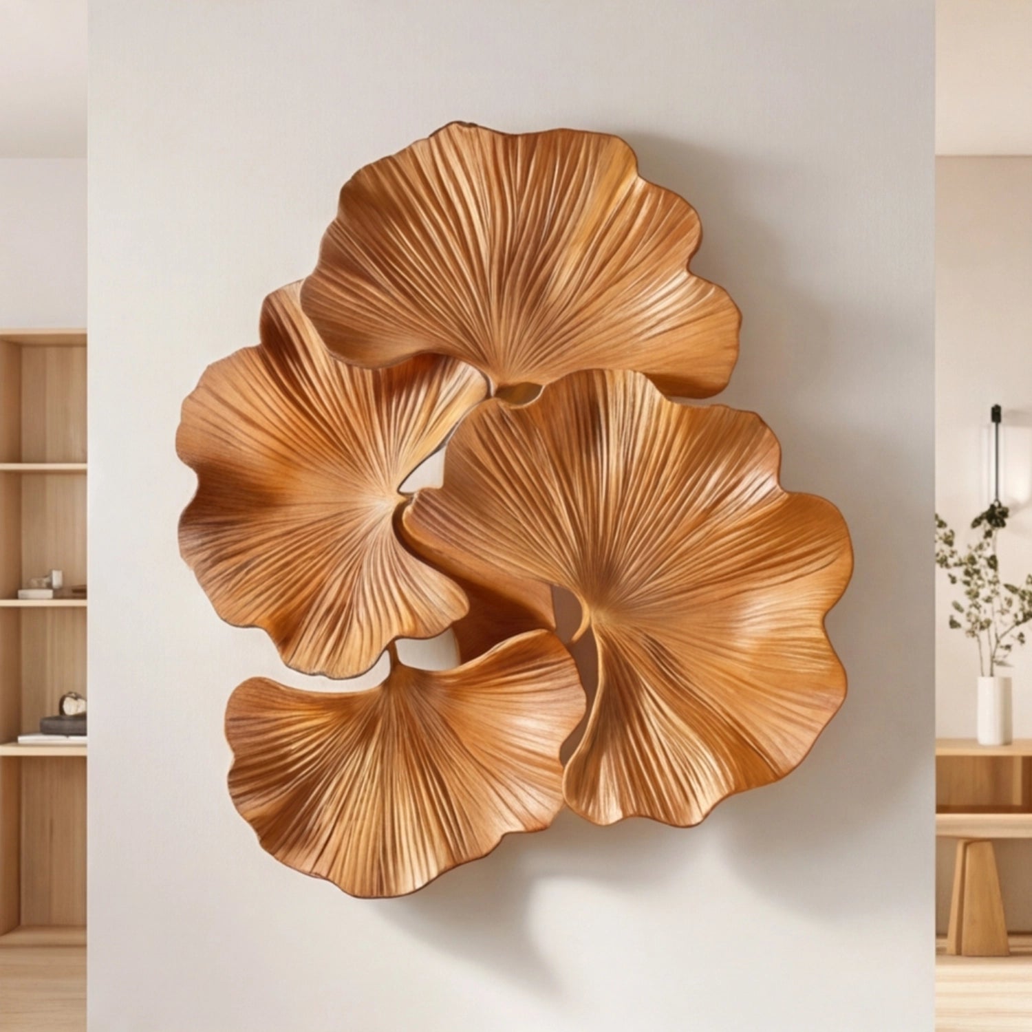Wooden Wall Art Sculpture | Autumn Ginkgo Bloom