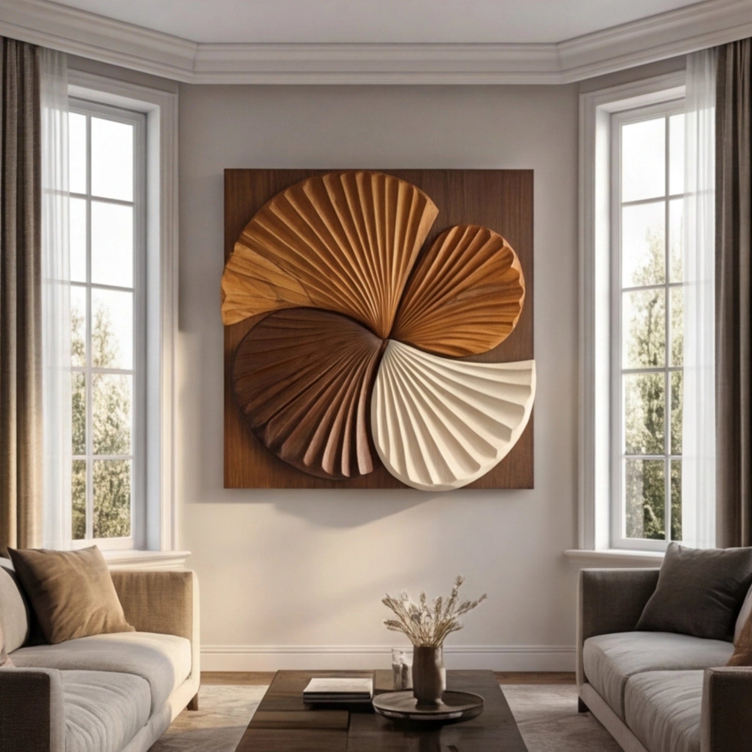 Wooden Wall Art Sculpture | Sunburst Quartet