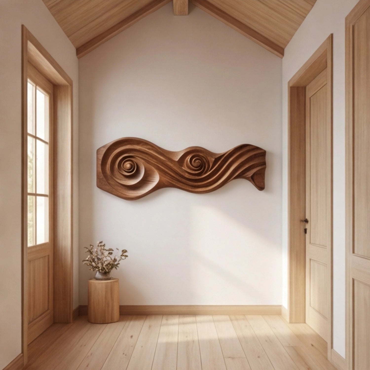 Wooden Wall Art Sculpture | Carved Tidal Swirl