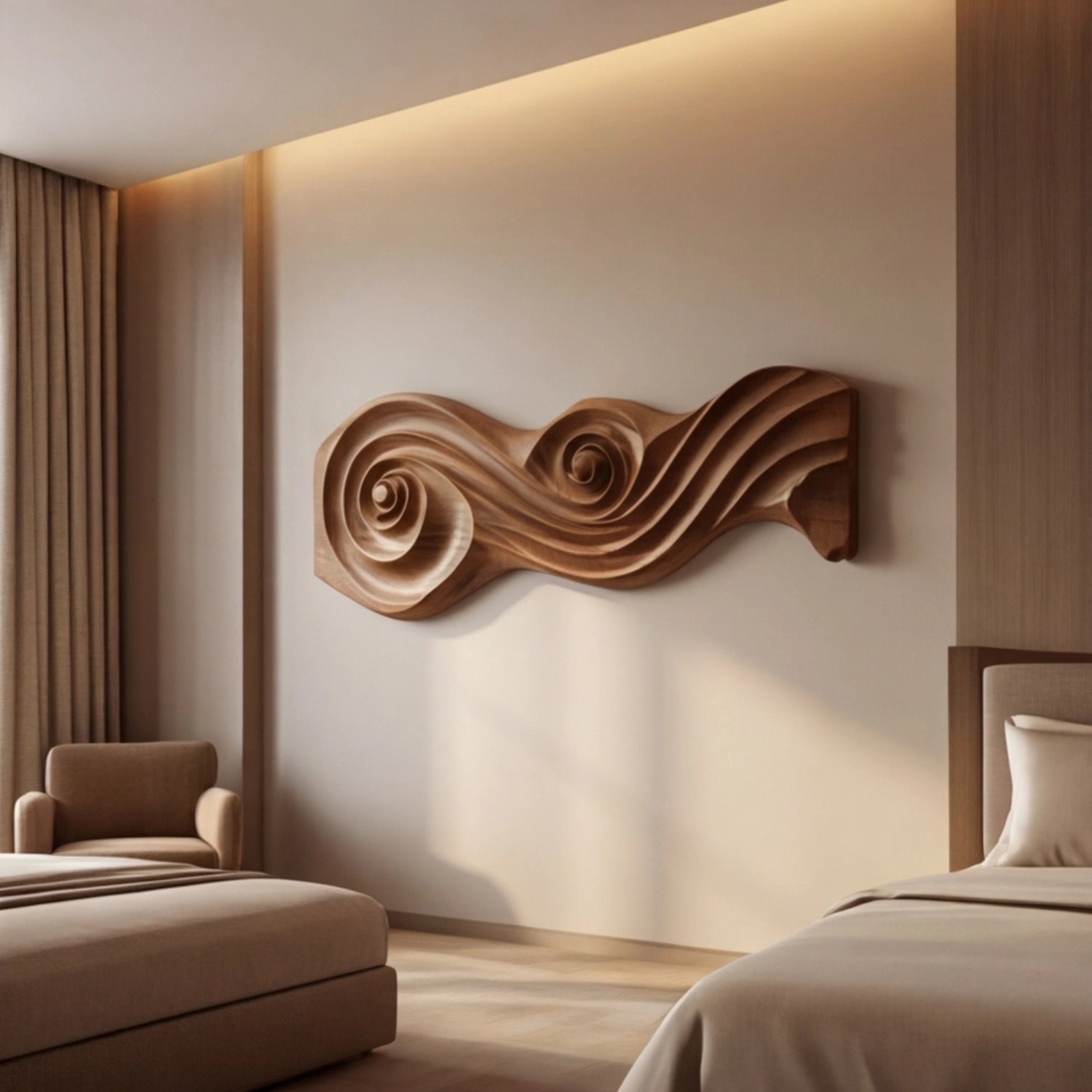 Wooden Wall Art Sculpture | Carved Tidal Swirl