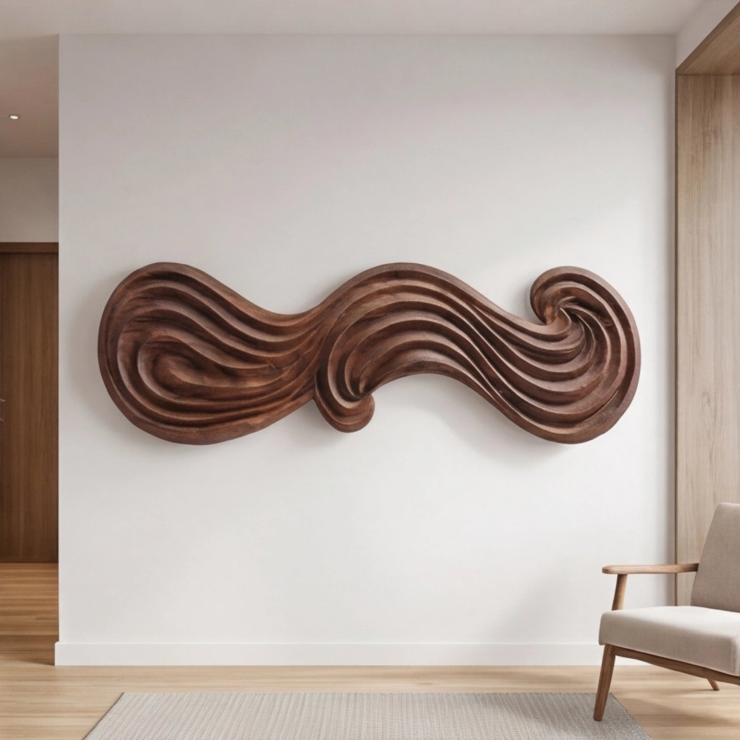 Wooden Wall Art Sculpture | Dual Swirl Curve