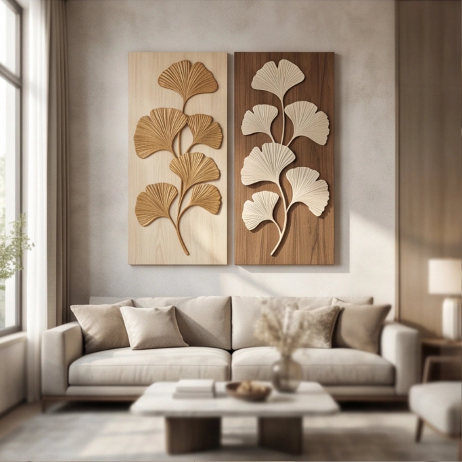 Set of 2 Wooden Wall Art Sculpture | Branch Bloom