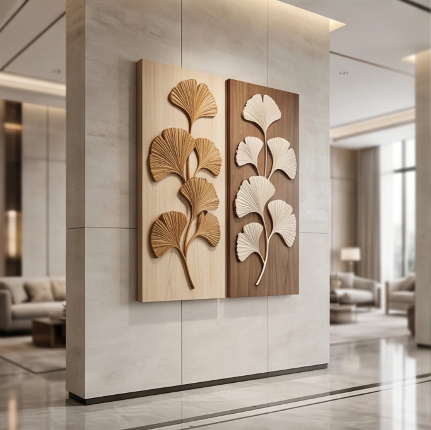 Set of 2 Wooden Wall Art Sculpture | Branch Bloom