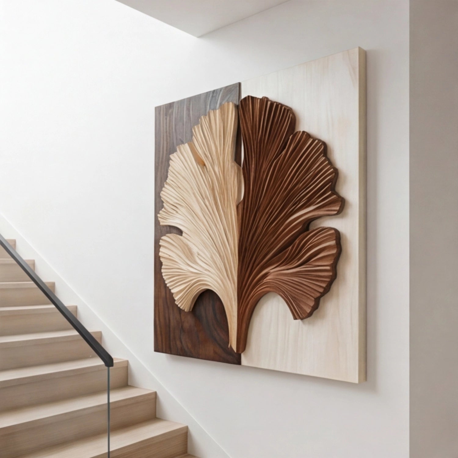 Wooden Wall Art Sculpture | Split-tone Ginkgo Leaf